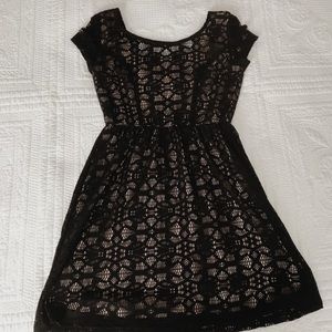 Black Lace Scoop Neck Dress
